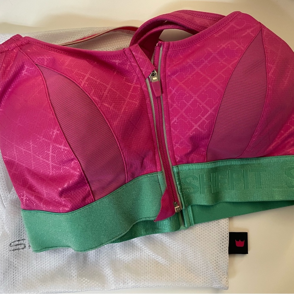 Shefit pink and green sports bra 1 Luxe